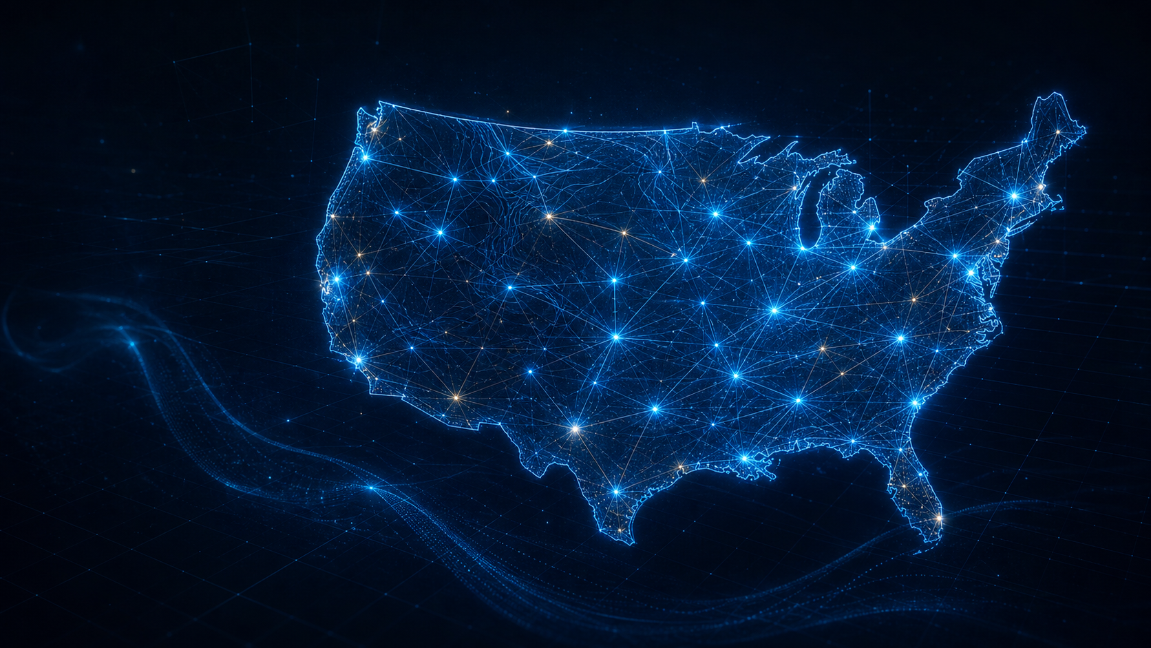 Abstract blue United States digital network map